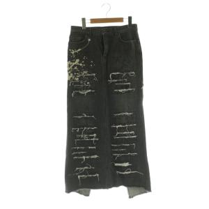 クラッシュデニムロングスカート タイト ダメージ加工 ジッパーフライ コットン S グレー /NR OS