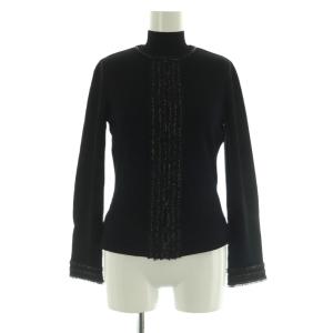 ビーズ刺繍 フリル アンサンブルニット カーディガン ハイネックノースリーブカットソー ブラック /MY