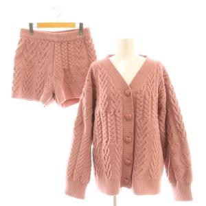 スフレ ハート アラン カーディガン ショートパンツ セット ルームウエア F ピンク /CX OS
