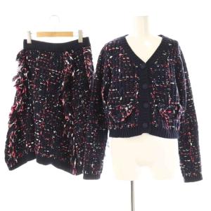ニットセットアップ カーディガン フレアスカート F ネイビー マルチカラー /ES OS