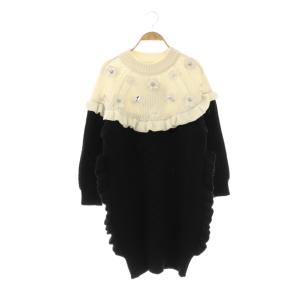 フリル ビジュー ニットワンピース 1 ブラック ホワイト /ES OS