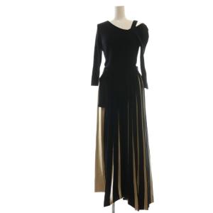 バイカラープリーツリブワンピ ワンピース F 黒 ブラック ベージュ ベルト /AG OS