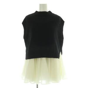 レイヤードコードヤーンニットプルオーバー ONE ブラック /MY OS