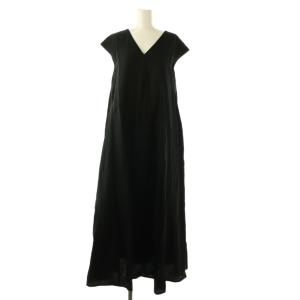 23SS ボリュームAラインワンピース ロング ノースリーブ リネン混 2 ブラック /HK OS