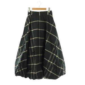 24AW リボンデティールバルーンスカート チェック ロング 36 ネイビー /HK OS