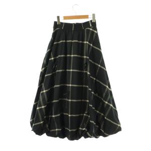 CELFORD 24AW リボンデティールバルーンスカート チェック ロング 36 ネイビー /HK OS