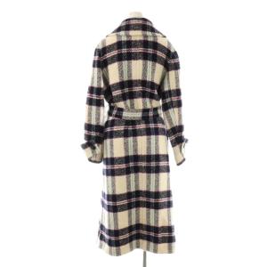 JILL STUART ケニーチェックコート アウター ロング ウール S アイボリー 紺 紫 /NR OS