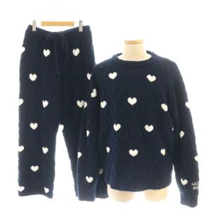 23AW ハート ジャガード プルオーバー パンツ ルームウェア ナイトウェア M ネイビー /DF OS