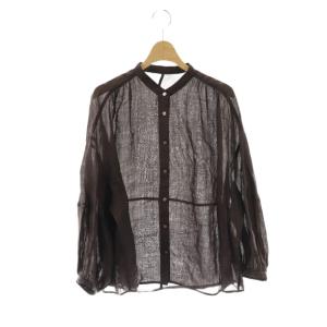 25SS ラミーランタンスリーブバンドカラーシャツ ブラウス 長袖 前開き 茶 /NR OS