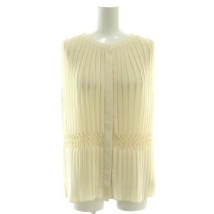 POLY GGT PLT SMOCK TOP シャツ ブラウス ノースリーブ 前開き プリーツ S クリーム色