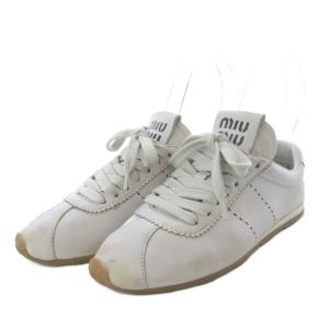 miumiu プリューム ブリーチド ナッパレザー スニーカー 35 ホワイト 5E114E