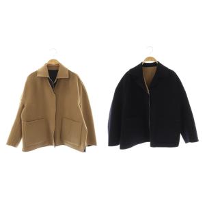 ウールリバーシブルショートコート 36 ベージュ ネイビー