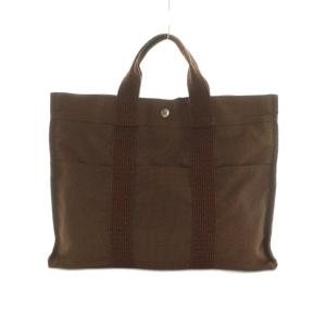 HERMES エールライン トートMM バッグ キャンバス 茶 ブラウン /MI OS OH