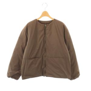 ノーカラーダウンジャケット アウター ジップアップ 茶 /NR OS