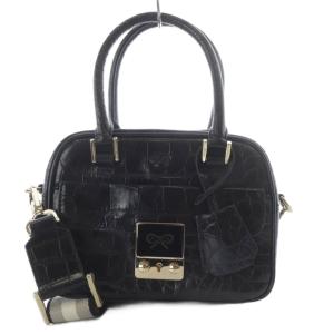 カーカーミニトートバッグ 2way クロコダイル型押し ブラック