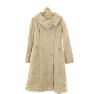 フラワー刺繍 中綿コート ロング 36 ベージュ /HK OS