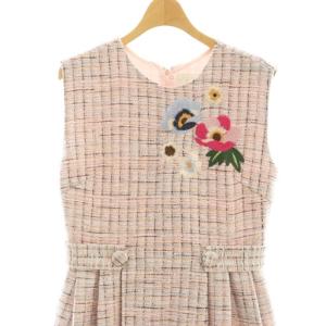 Chesty フラワー刺繍 ツイード ワンピース ロング 1 ピンク ライトブルー /DF OS