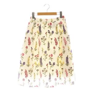 Nicolai Bergmann フラワーエンブロイダリー格子柄スカート フレア 2 アイボリー マルチカラー