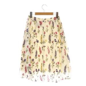 TOCCA Nicolai Bergmann フラワーエンブロイダリー格子柄スカート フレア 2 アイボリー マルチカラー