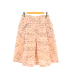 TISSUE パール装飾 ツイードスカート ひざ丈 36 ピンク ホワイト /DF OS