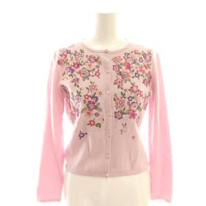 カシミヤ混 フラワー刺繍 ニット カーディガン M ピンク /DF OS