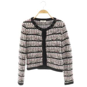 ニットツイード ジャケット ノーカラー 36 ブラック /HK OS