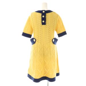 COACH カラーブロック ニット ドレス ワンピース ひざ丈 XS イエロー ネイビー CG990 /DF OS