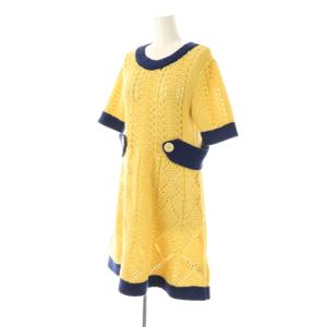COACH カラーブロック ニット ドレス ワンピース ひざ丈 XS イエロー ネイビー CG990 /DF OS