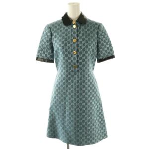 622990 GGロゴ エナメル切替 半袖ワンピース 36 ライトブルー