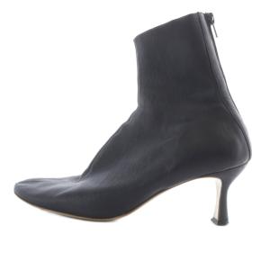 ラウンドトゥ ショートブーツ レザー ハイヒール 36.5 黒 ブラック /SR