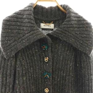 MUVEIL フラワーボタン スパンコール入りカーディガン ニット 38 グレー /DF OS