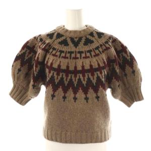 ローゲージノルディックニット セーター プルオーバー 半袖 ブラウン 茶色 ブラック 黒 赤紫  /CX