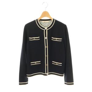 金ボタン ウール クルーネックカーディガン ニット 長袖 S/P ブラック /HK OS