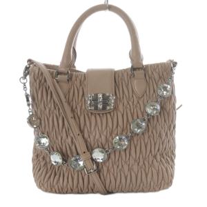 マテラッセ ナッパクリスタル 2WAY ハンドバッグ ラムスキン ベージュ