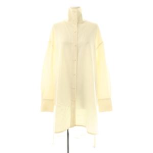 ウールツイル ハイネックロングシャツ ブラウス 長袖 前開き S アイボリー /NR OS
