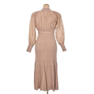 MERCURYDUO 異素材 ドッキング フレア ロング スリーブ ニット ワンピース 長袖 S ベージュ FY