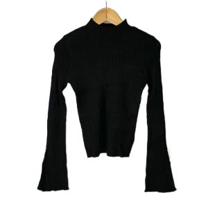 25SS パール付きフレアスリーブリブニット 長袖 ハイネック F 黒 ブラック 002522602001