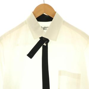 Yohji Yamamoto POUR HOMME フェイクタイブロード 長袖シャツ 3 ホワイト ブラック HQ-B11-801 /CX OS