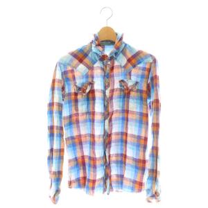 チェック柄シャーリングシャツ ウエスタンシャツ スナップボタン 1 ブルー マルチカラー /CX OS