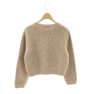 Nolley's ソフィー sophi 24AW カシミヤ混キラキラフェザークルーネックカーディガン 38 ベージュ ゴールド色