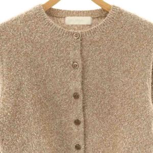 Nolley's ソフィー sophi 24AW カシミヤ混キラキラフェザークルーネックカーディガン 38 ベージュ ゴールド色