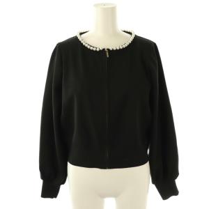 パールブルゾン ニット ジップアップ ノーカラー 38 ブラック /HK OS