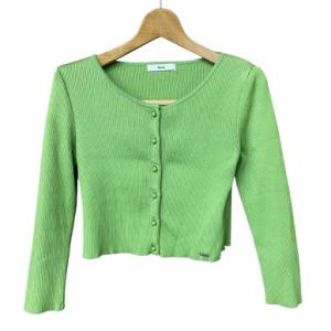 クルーネック リブ カーディガン ニット 長袖 36 グリーン FY