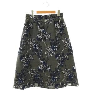 花柄 刺繍 Aラインスカート ジャガード ロング 38 グレー /DF OS