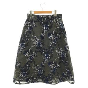 René 花柄 刺繍 Aラインスカート ジャガード ロング 38 グレー /DF OS