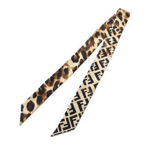 ラッピー Wrappy スカーフ FFロゴ レオパード柄 シルク 茶 ブラウン ベージュ /SS OS