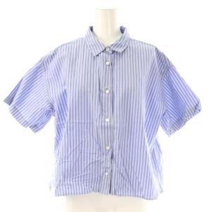 ストライプ 半袖シャツ ブラウス 前開き コットン 青 白 /NR OS