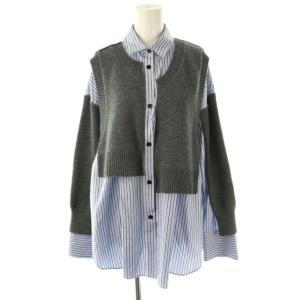 24AW KNIT COMBINATION SHIRT シャツ 切替 38 ブルー グレー マルチカラー