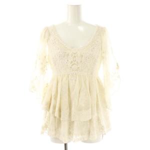 25SS エンブロイダリーチュニックブラウス 五分袖 プルオーバー F アイボリー /NR OS SH