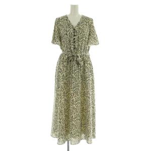 花柄 ワンピース ロング 半袖 Vネック ベルト付 アイボリー /MY OS